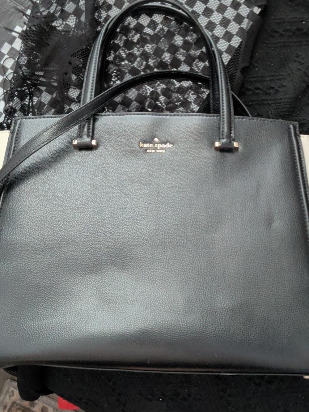 kate spade Geraldine Black Leather Tote with Gold Logo
